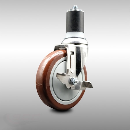 Service Caster 5 Inch 316SS Maroon Polyurethane Swivel 1-7/8 Inch Expanding Stem Caster Brake SCC-SS316EX20S514-PPUB-MRN-TLB-178